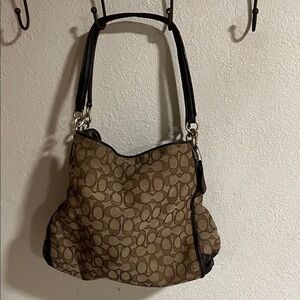 Coach Tan and Black Signature Shoulder Bag